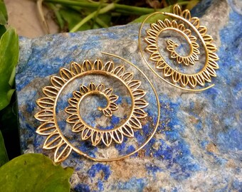 Big Spiral Earrings. Brass Tribal Earrings. Boho Earrings. Gypsy Hoop Earrings. Ethnic Earrings. Indian Jewelry.