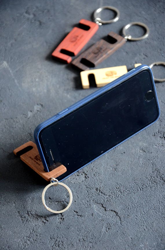 Custom Phone Stand Key Chain Personalized iPhone Holder Wood