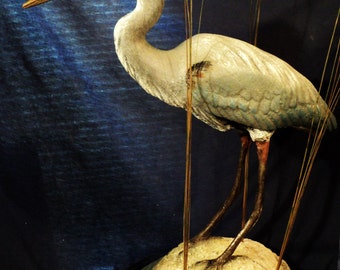 Beach Fishing, Gt. Blue Heron Sculpture, 29 in. waterbird sculpture, art