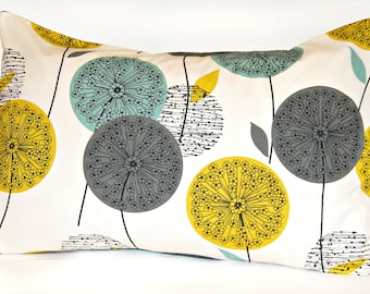 teal grey mustard yellow dandelion decorative pillowcase, flower cushion pillow cover 20 x 30 inch