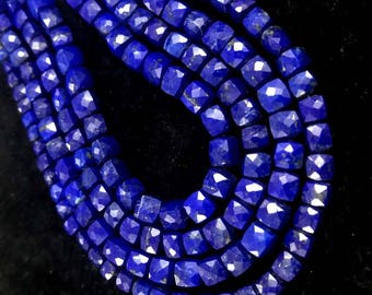 AAA+ Natural Lapis Lazuli faceted cube beads, Lapis beads, Lapis cube beads, Natural Lapis briolettes 5-6mm 8"inch strand