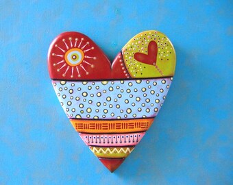 Art Heart, Original Wood Wall Sculpture, Wood Carving, Valentine, Painted Sculpture, by Fig Jam Studio