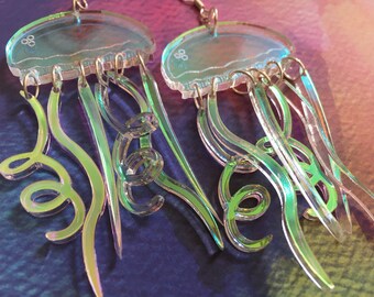Laser Cut Acrylic Jellyfish Irredescent Statement Acrylic Earrings