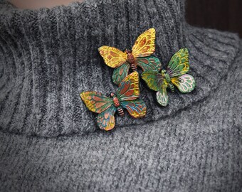 Broche (pin) Papillon En Métal Mixte Ornée - Longueur 4,25 Pouces - Bijou Vintage Occasion