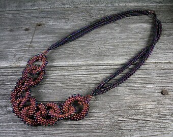 Beadweaving: Metallic Bronze-Purple Peanut Bead Chain Necklace