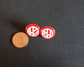 Red and White VW logo plastic stud earrings