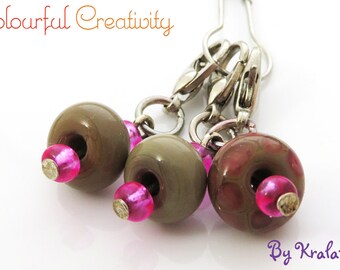 Stitch marker set - Khaki and pink