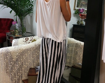 Travel Light Lounge Pajama Black and off White Stripe Knit Wide Trouser Low Rise Honeymoon Dream Sleepwear Lingerie