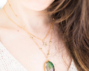 Raw Custom Womens Gift Crystal Necklace Solar Quartz Necklace Gold Necklace Mom Gift for Her Wife Gift for Women Daughter Gift for Kids