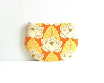 Coin Purse, Small Zipper Pouch, Women and Teens, Mini Wallet, Amy Butler, Lotus Pond in Tangerine