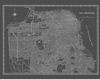 San Francisco Map - Street Map Vintage Print Poster
