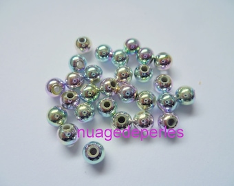 50 Silver Pink iridescent beads and blue 5mm