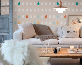 Self adhesive temporary removable wallpaper, accent wall - LATTE Rain drops - 008