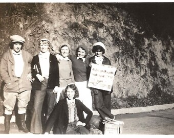 Vintage Snapshot "Reading The Funnies" Teenage Girls Newspaper Comics 1933 Found Vernacular Photo