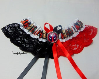 Handmade Deadpool two colour lace keepsake wedding Garter. comic con garter. satin/lace