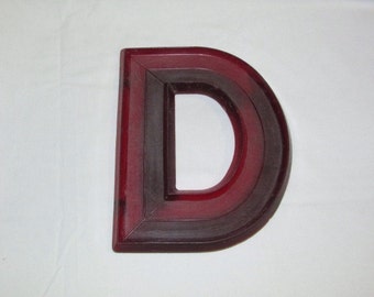 Vintage 1950s Letter D, Movie Theater Marquee Letter, Mid Century Sign, Red Lucite Letter, Urban Industrial Initial, Art Deco Wall Hanging