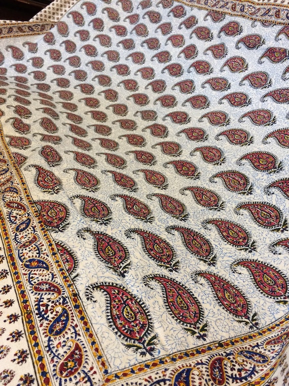 Hand printed tapestry Table cloth, calico 78" x 52"inches traditional paisley design - Table cloth or bedspread - Hand Dyed