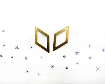 2 raw brass diamond charms