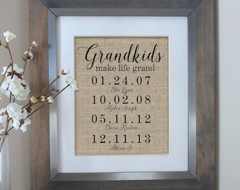 Mothers Day Gift for Grandma | Grandkids Make Life Grand Sign | Grandparent Gifts | Grandkids Sign | Birthday Gift for Her | Grandkids Names