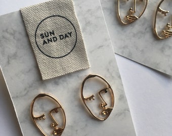 Picasso Face Gold earrings | Costume Jewellery | Minimalism | Fine Jewellery