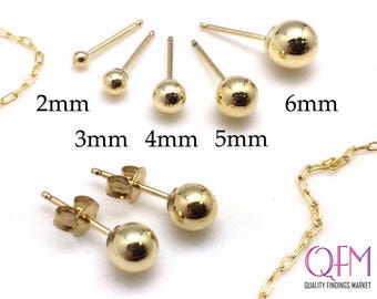 6 pcs Gold Filled 14K Stud Ball Earrings Sizes: 2mm, 3mm, 4mm, 5mm, 6mm. GF ball earring. Earring Backs Included!