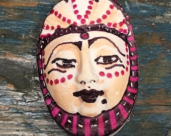 clay face jewelry craft supplies handmade cabochon black and purple woman mask polymer findings doll parts head mask stripes tribal