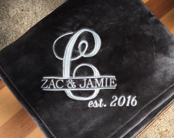Personalized Embroidered Plush Throw Blanket /Wedding/Anniversary Bright Colors / Perfect for Teens and Kids.