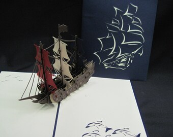 3-D Red, White, Blue Ship Pop-Up Card