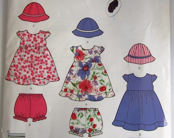 Easy Sew Baby Girls Dress, Panties and Hat Sizes XS S M L (Hat in 3 Sizes) It's So Easy Simplicity Pattern 2425 UNCUT