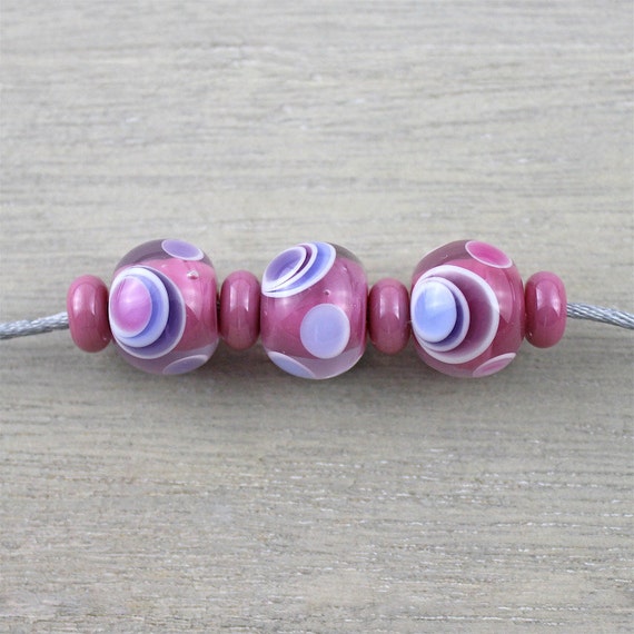 Set of spun glass beads glass spun torch Fuchsia clear