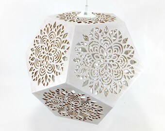 Wooden Dodecahedron Pendant Light with Mandala Powerful Sacred Geometry Symbol