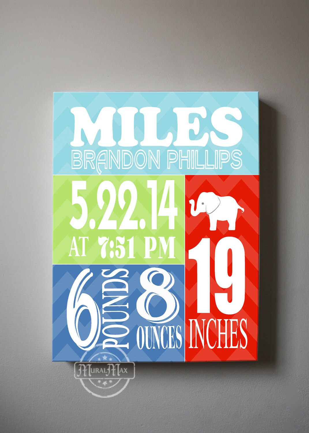 Baby Birth Announcement Canvas Print Boys Nursery Canvas Art