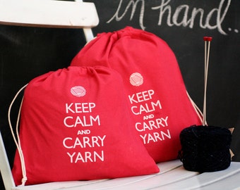 Small knitting project bag - Keep Calm and Carry Yarn - red