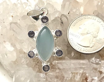 Blue Chalcedony and Amethyst Pendant Necklace