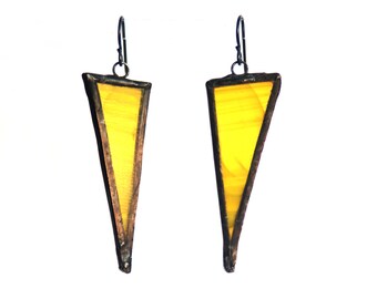 EARRINGS- Stained Glass Earrings, Triangle Earrings, Yellow Triangle Earrings