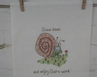 Unframed Cross Stitch Sampler Snail With Poem