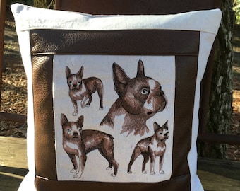 Boston Terrier Pillow (Brown or Grey Border)