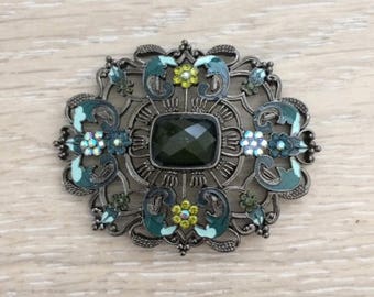 Rhinestone Enamel Brooch, Acrylic brooch, 67x54 mm