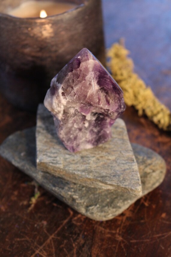Chevron Amethyst Point 3", Standing Chevron Amethyst, Natural Amethyst, Polished Amethyst Point, Purple Crystal Point, Crystal Grid, Reiki