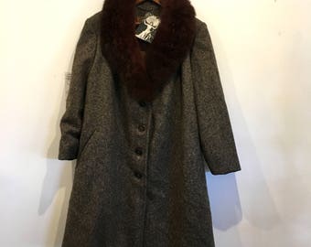 Vintage coat Wool Tweed Coat Fur coat Classic Warm Coat Winter coat Wool Blend Coat Fall Coat