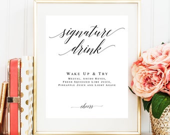 Signature cocktail sign Editable template Wedding sign Bar menu template Signature drink sign download Wedding bar menu Cocktail menu #vm51