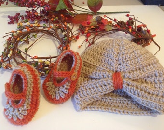Mary Jane baby shoes and turban