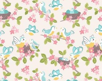 Quilting Cotton - Lewis & Irene - So Darling - Bluebirds on Cream - 1/2m piece