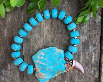 Not My First Rodeo Slab Bracelet,Turqoise Magnesite Bracelet,Turquoise Bracelet,Boho chic,Western Jewelry