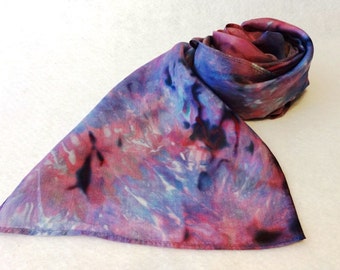 Hand-dyed Silk Scarf - Ice Dyed Silk Scarf - Rose Silk Scarf, Lavender Silk Scarf, Purple Silk Scarf, Purple Scarf, Lavender - #SS-16-8