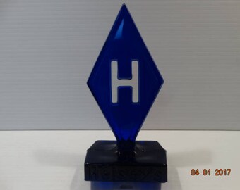 HEISEY Glass Store Shelf Display Diamond Sign Cobalt 5 1/4"h made for HCA