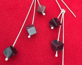 Sterling Silver Plum Cube Earrings