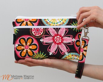 Wristlet Wallet for iPhone 7s Plus, X-Large Smartphone Wristlet, Pink Floral