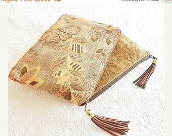 CLEARANCE - Upholstery pouch,brown pouch, red purse, pencil case, cosmetic pouch, linen zipper pouch, printed purse, flat zipper purse,