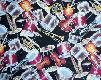 STORE CLOSING SALE - End of Bolt - David Textiles, Instruments, Black, Multicolor, 100% Cotton Quilt Fabric, Quilting Fabric